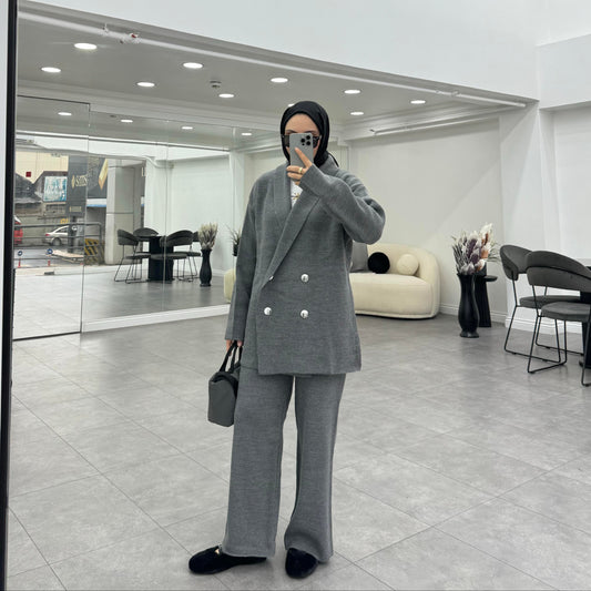 Cardigan trouser set | Trouser Coord for Hijab | Luna Grey