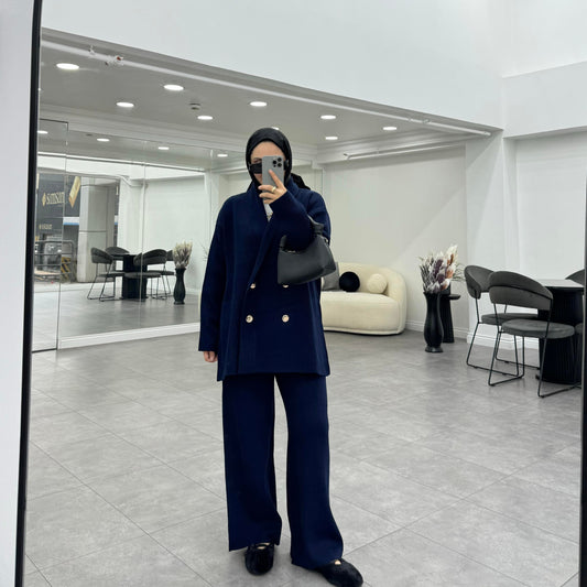 Cardigan trouser set | Trouser Coord for Hijab | Luna Navy Blue