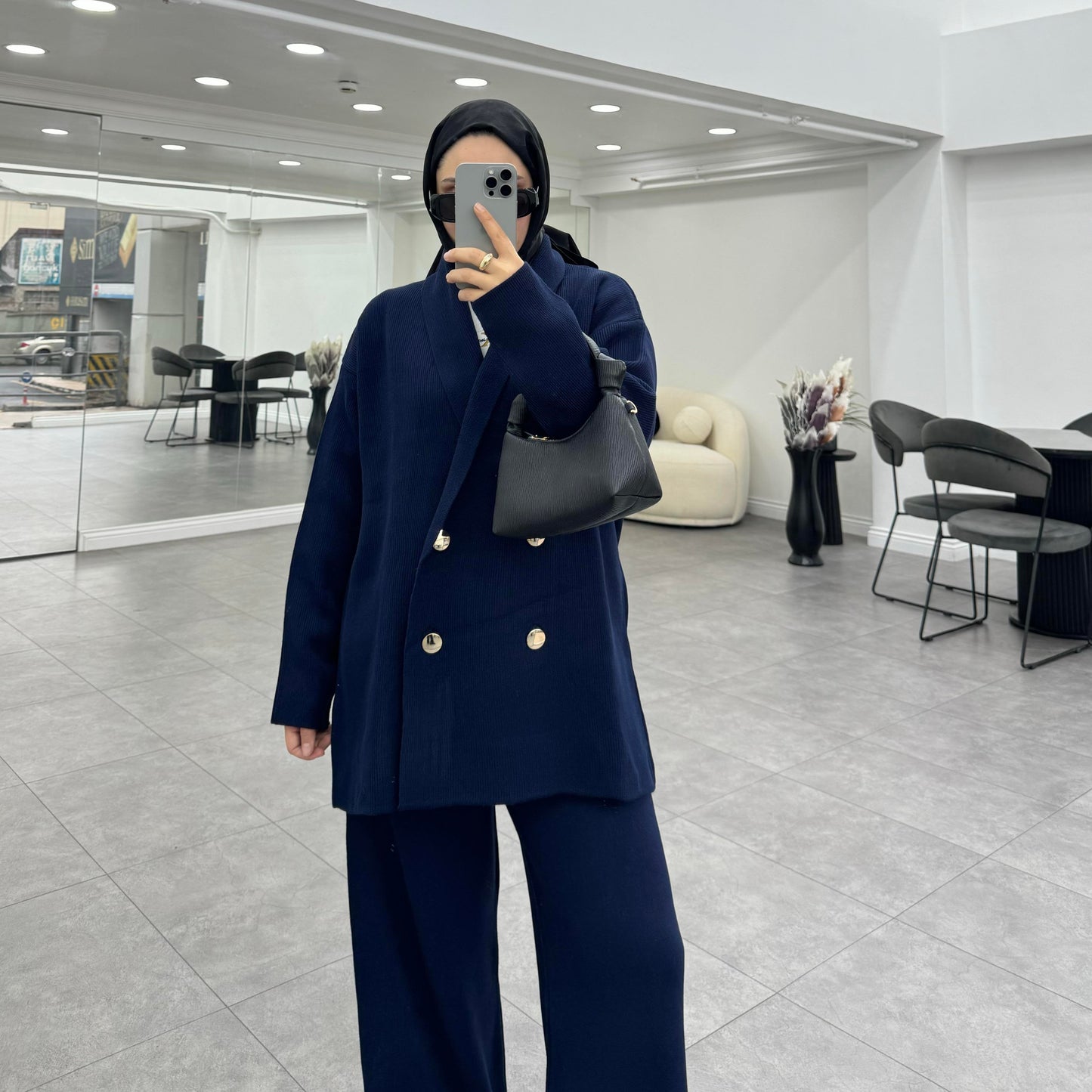 Cardigan trouser set | Trouser Coord for Hijab | Luna Navy Blue