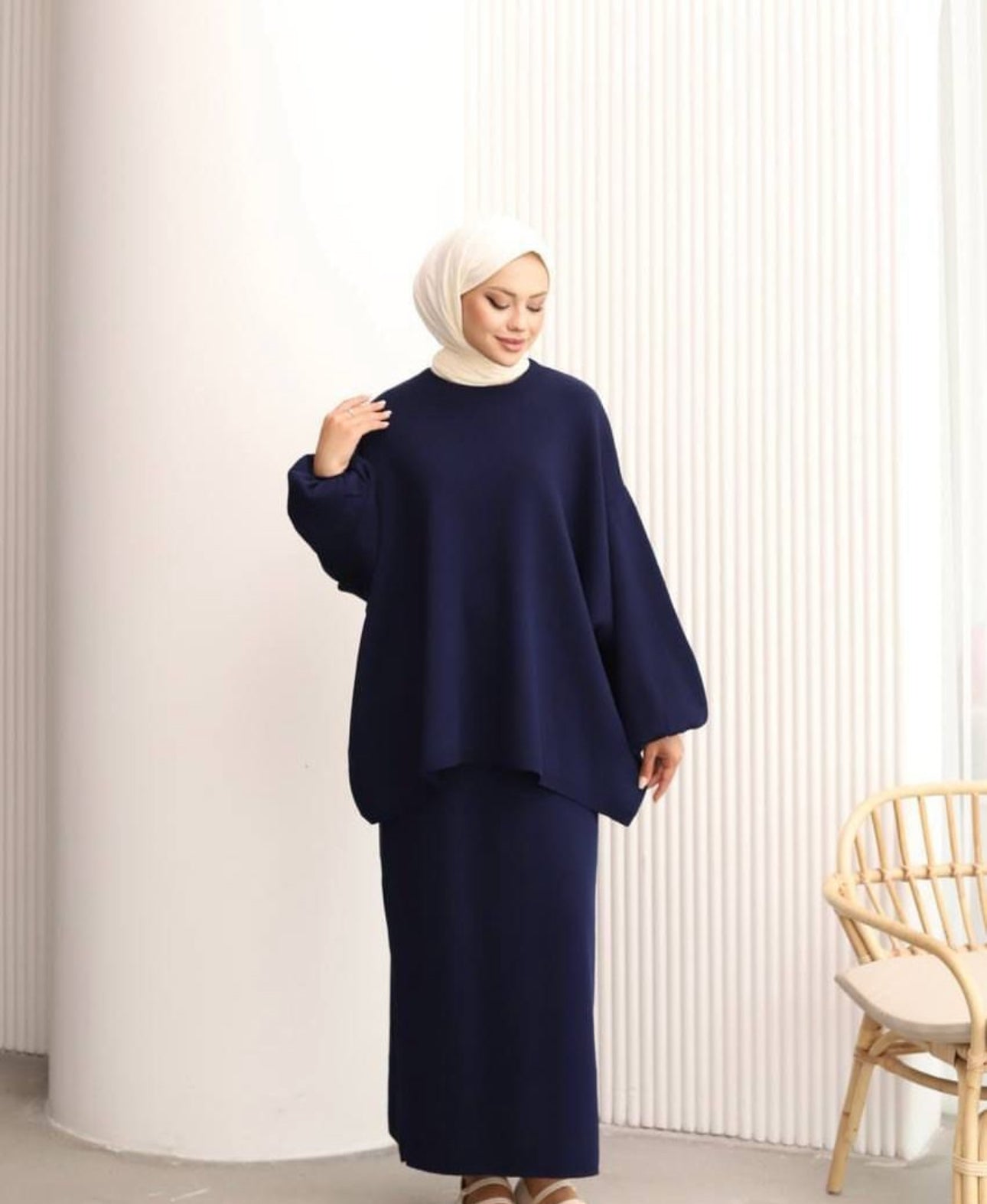 Hazal modest two piece set women | Hijab winter skirt co ord | Navy blue