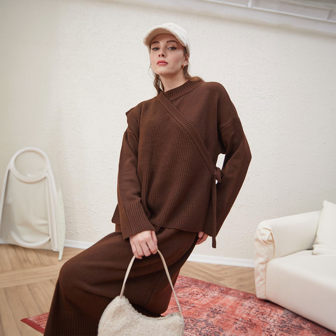 Handa Maxi Knit Dress with Vest | chocolate Brown