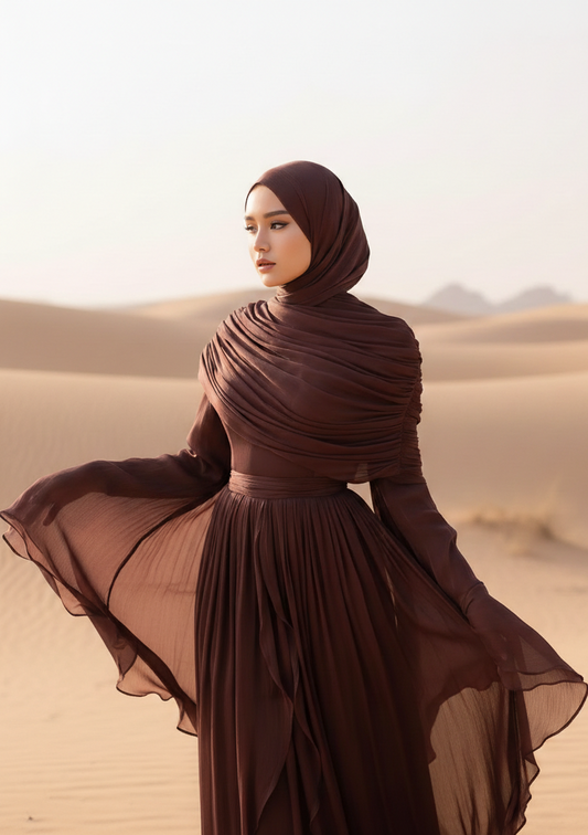 Serene Pleated Modest Occasion-wear Dress | ChestnutBrown