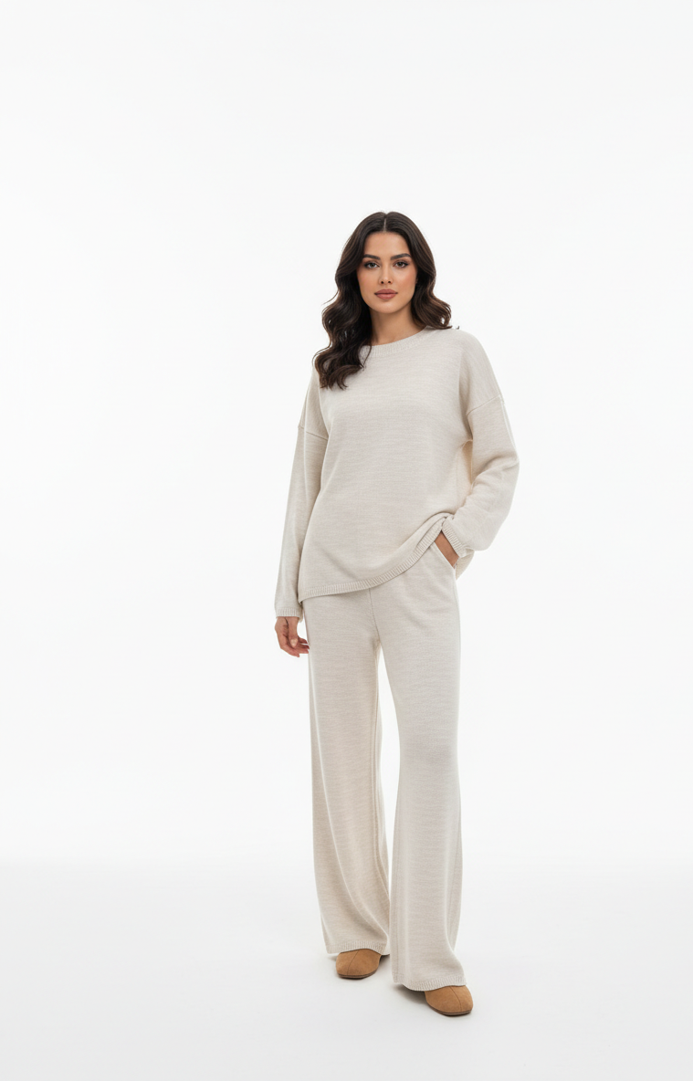 Knit Trousers Set Hijab | Cream