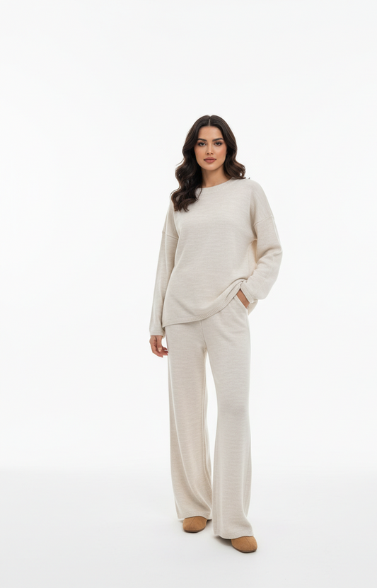 Knit Trousers Set Hijab | Cream