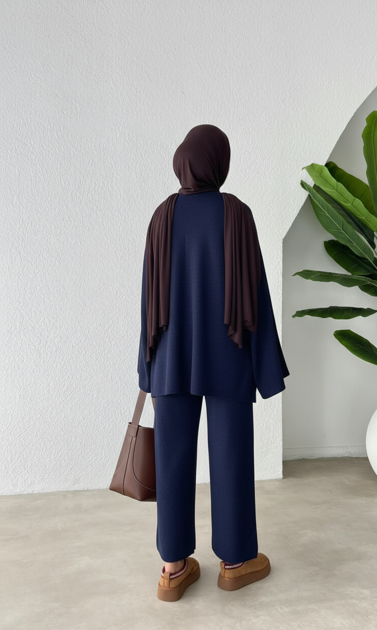 knit Kimono Co-ord Set Hijab – Jana |Navy blue