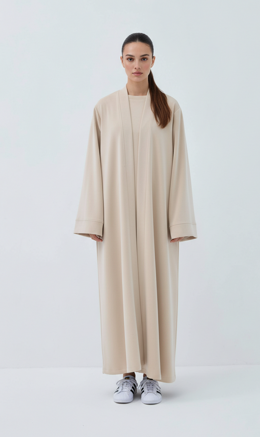 Essential Abaya Set | Jersey Cotton-Feel Two-Piece Abaya Set  | Light Mocha | Stone