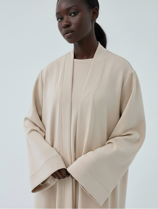 Jersey Cotton-Feel Two-Piece Abaya Set | Ramadan collection 2026 | Stone