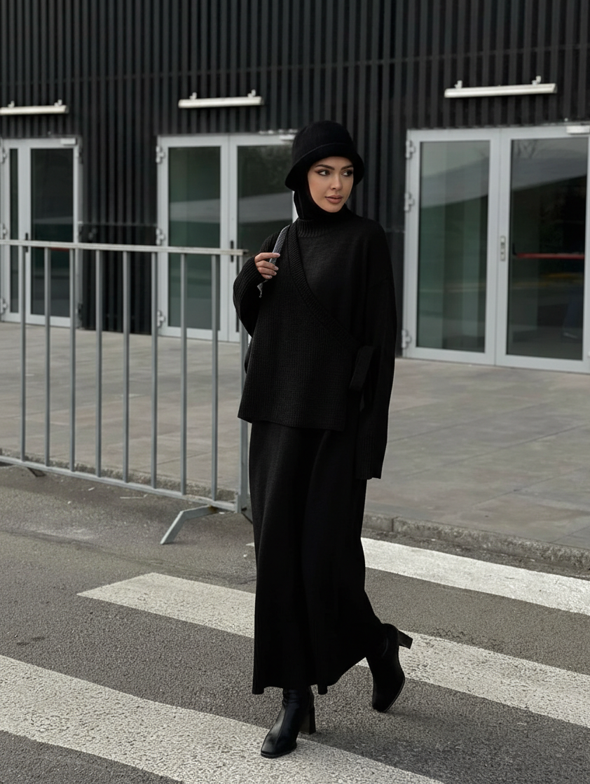 Handa Maxi Knit Dress with Vest | Black