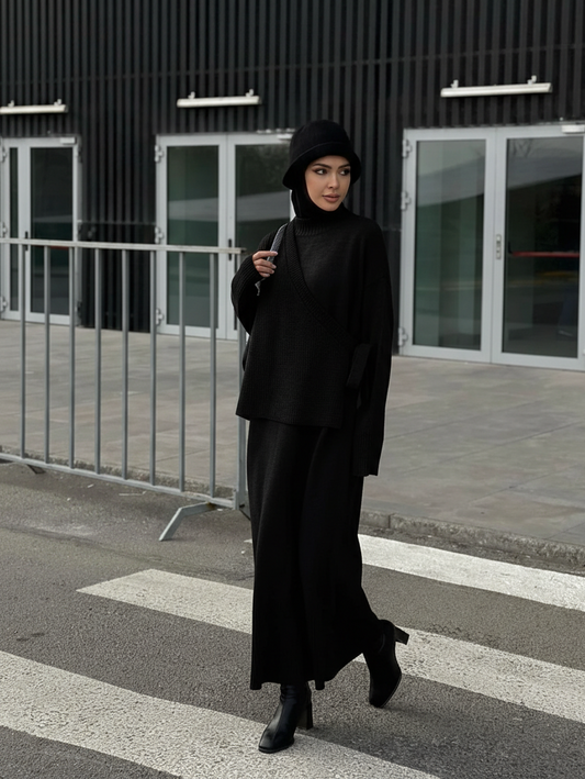 Handa Maxi Knit Dress with Vest | Black