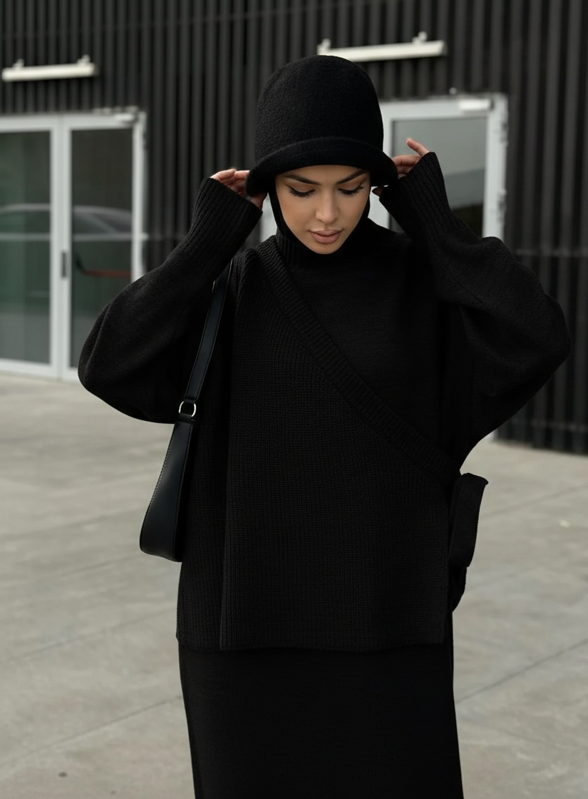 Handa Maxi Knit Dress with Vest | Black