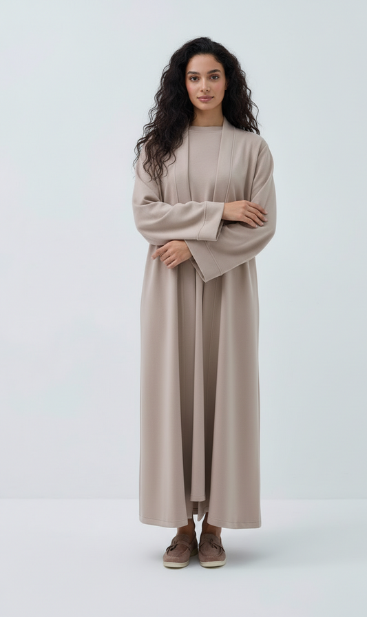 Jersey Cotton-Feel Two-Piece Abaya Set | Ramadan collection 2026 | Light Mocha