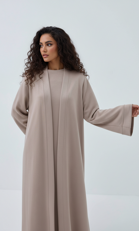 Jersey Cotton-Feel Two-Piece Abaya Set | Ramadan collection 2026 | Light Mocha