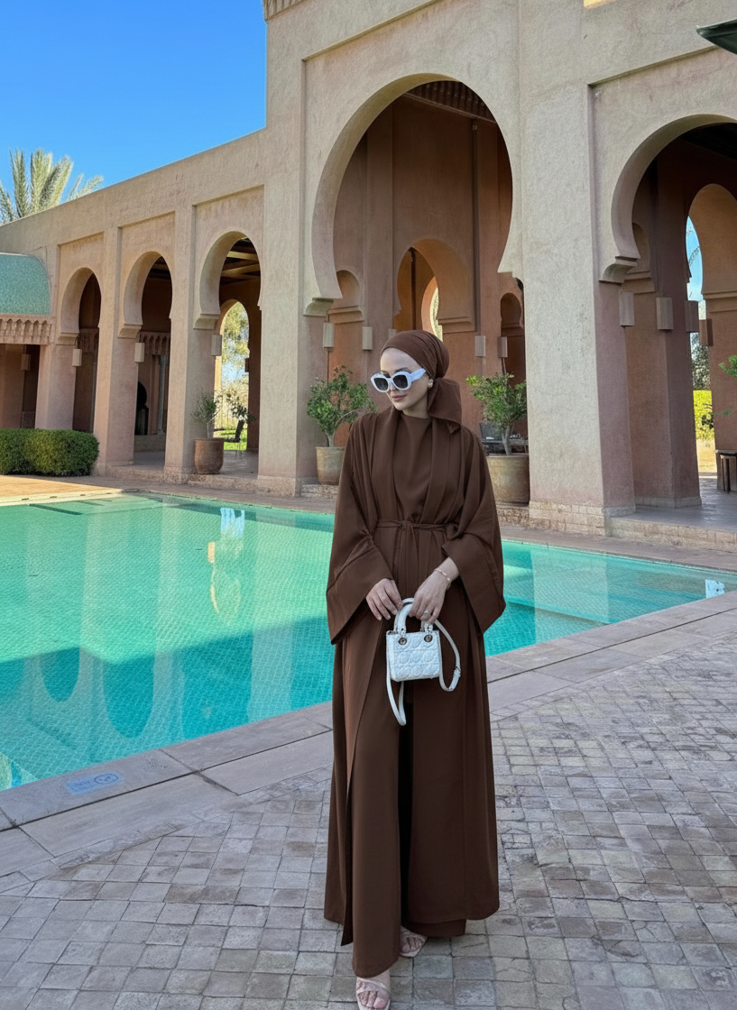 HAIFA KIMONO Style 5 PCS  ABAYA SET |COCOA BROWN