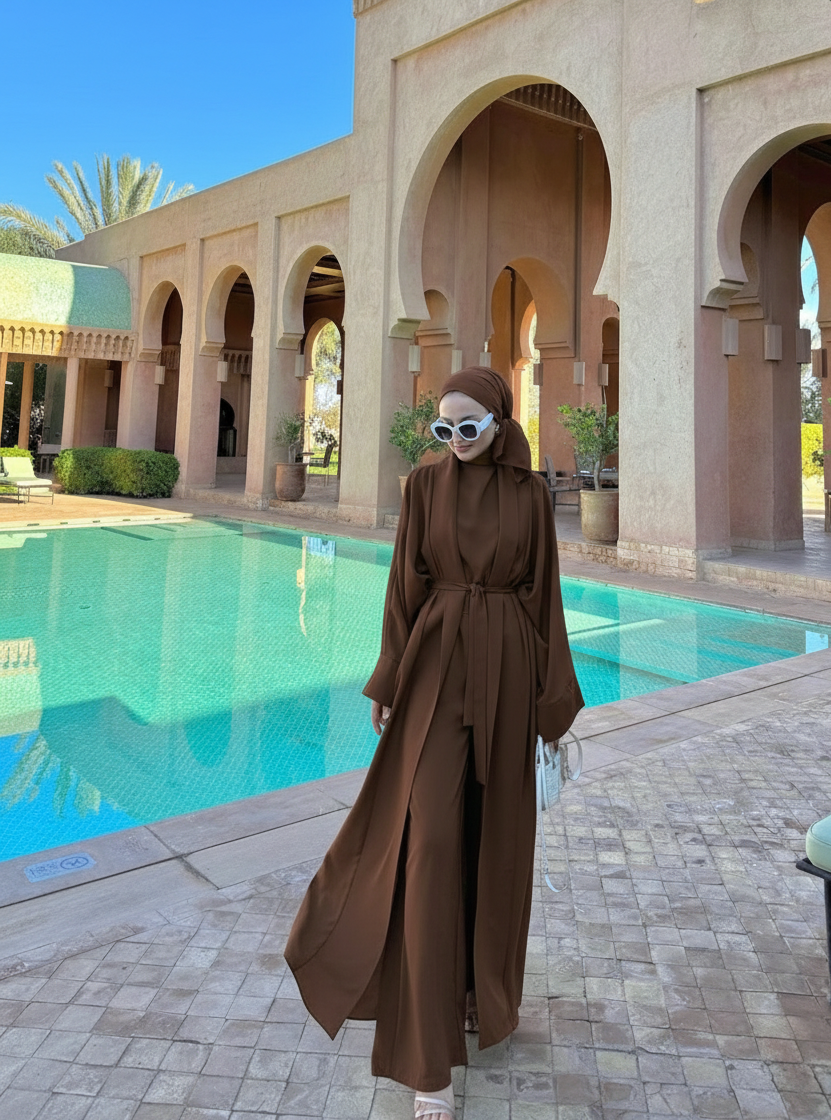 HAIFA KIMONO Style 5 PCS  ABAYA SET |COCOA BROWN