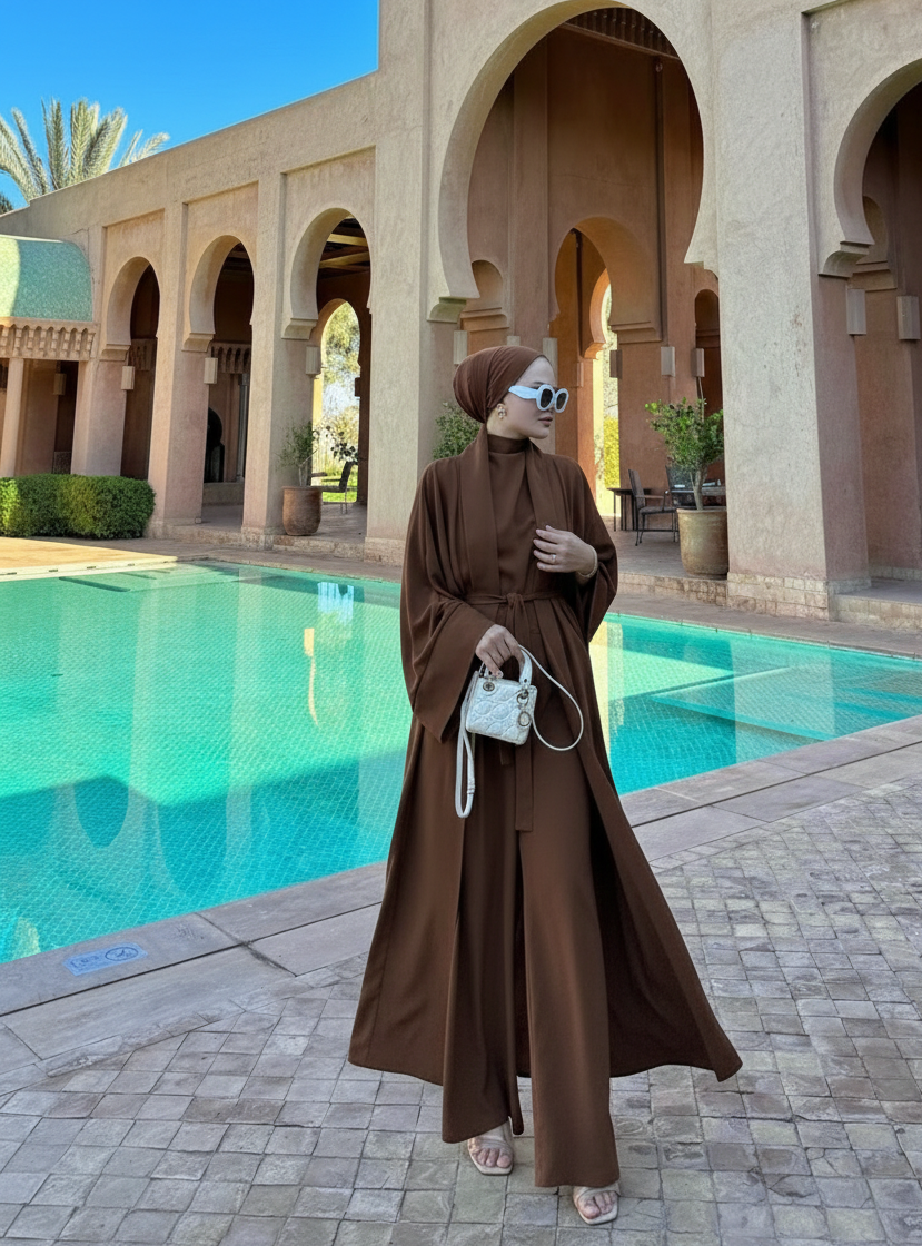 HAIFA KIMONO Style 5 PCS  ABAYA SET |COCOA BROWN