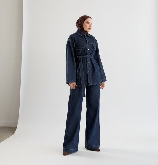 Layla Premium Oversize Denim Set - Chic Modest Co-Ord | Navy