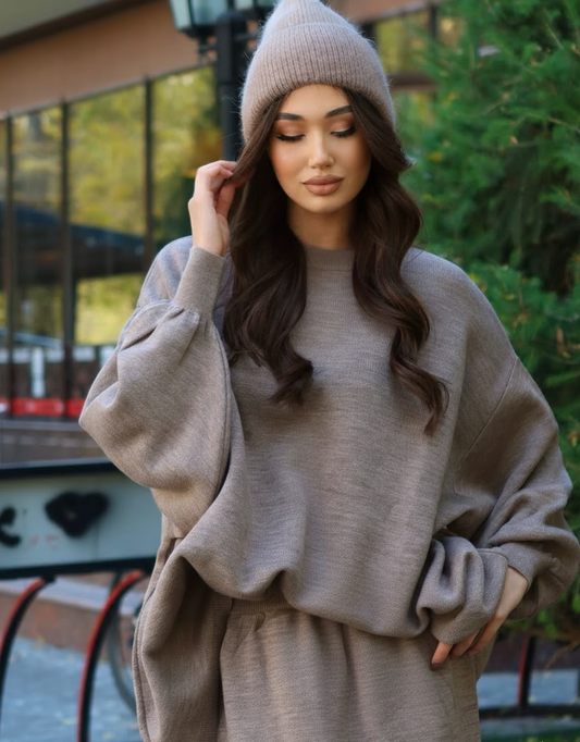 Hazal knitted modest two piece set women | Hijab winter skirt co ord | Hojicha