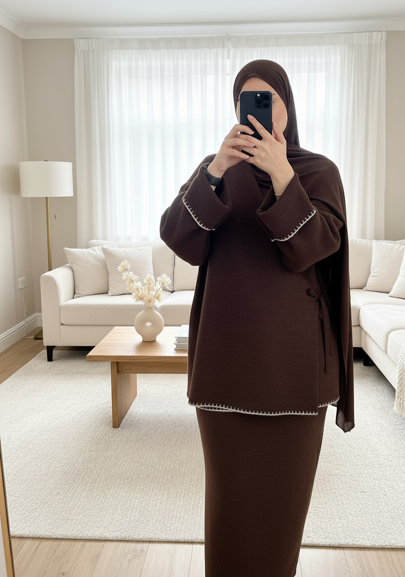 Lara Kimono skirt set | Knit skirt set kimono style | Brown