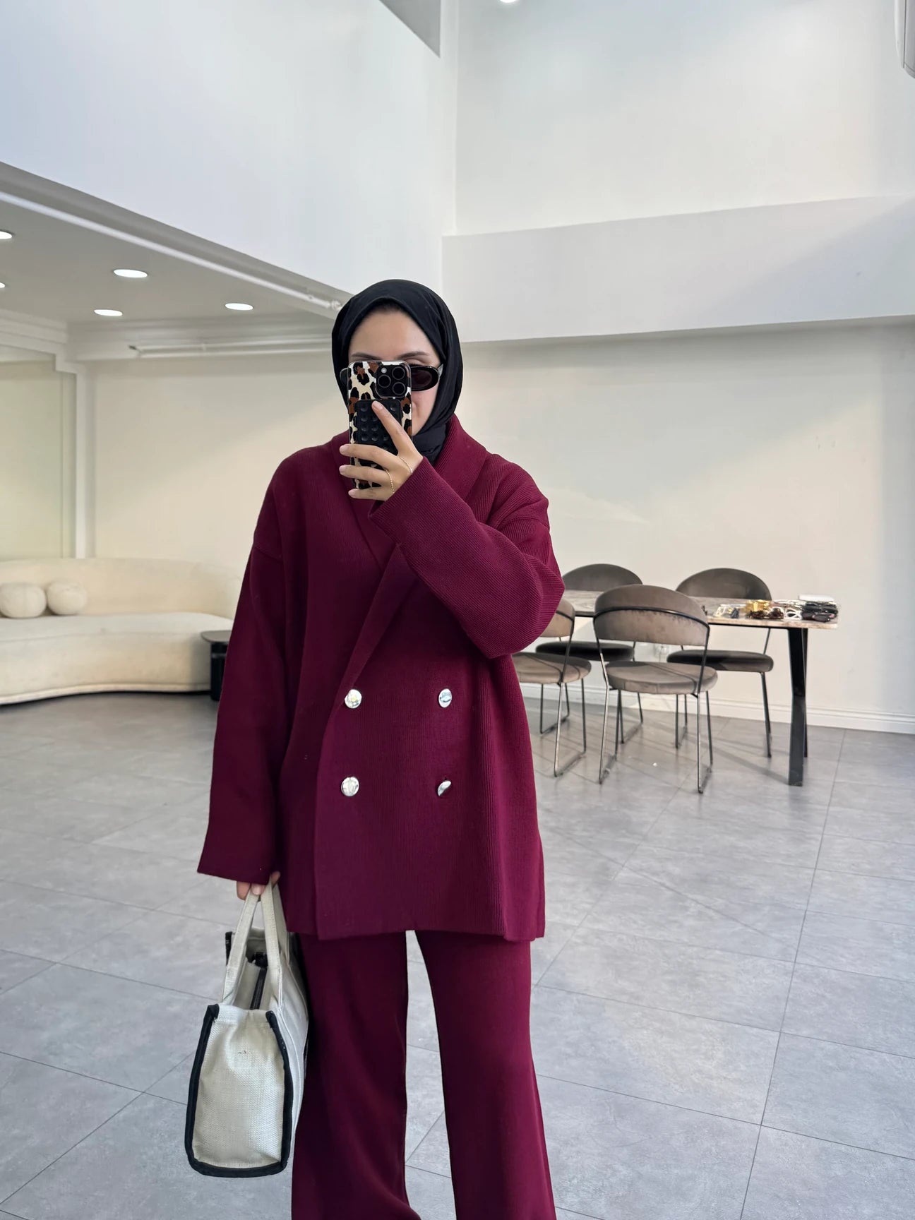 Cardigan trouser set | Trouser Coord for Hijab | Bordeaux