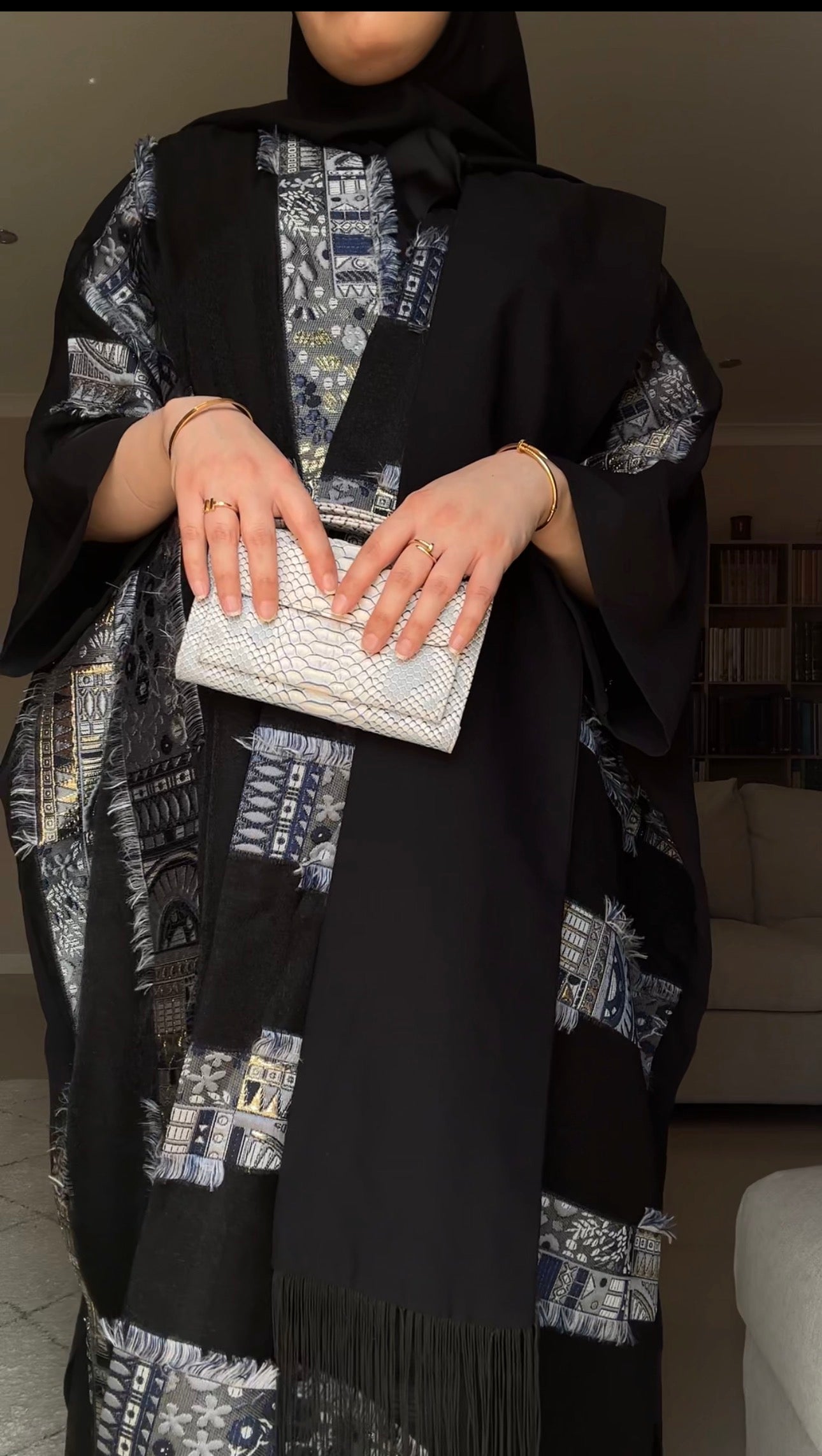 Sheikha Chiffon Abaya Caftan Set | Fancy Eid Abaya Uk| Emarati Dubai Abaya | Galaxy Blue