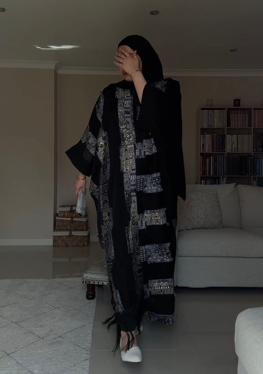 Sheikha Chiffon Abaya Caftan Set | Fancy Eid Abaya Uk| Emarati Dubai Abaya | Galaxy Blue