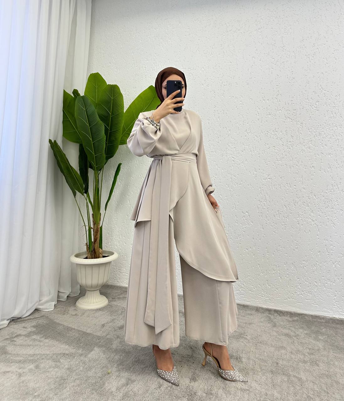 SAFAD PLEATED WIDE TROUSERS CO-ORD SET| STONE