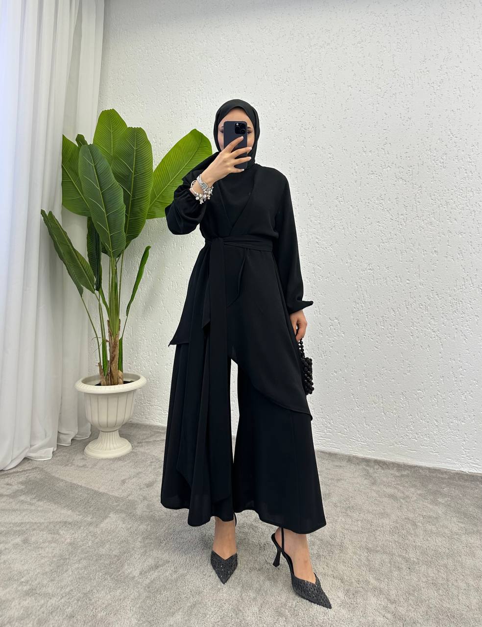 SAFAD PLEATED WIDE TROUSERS CO-ORD SET| BLACK