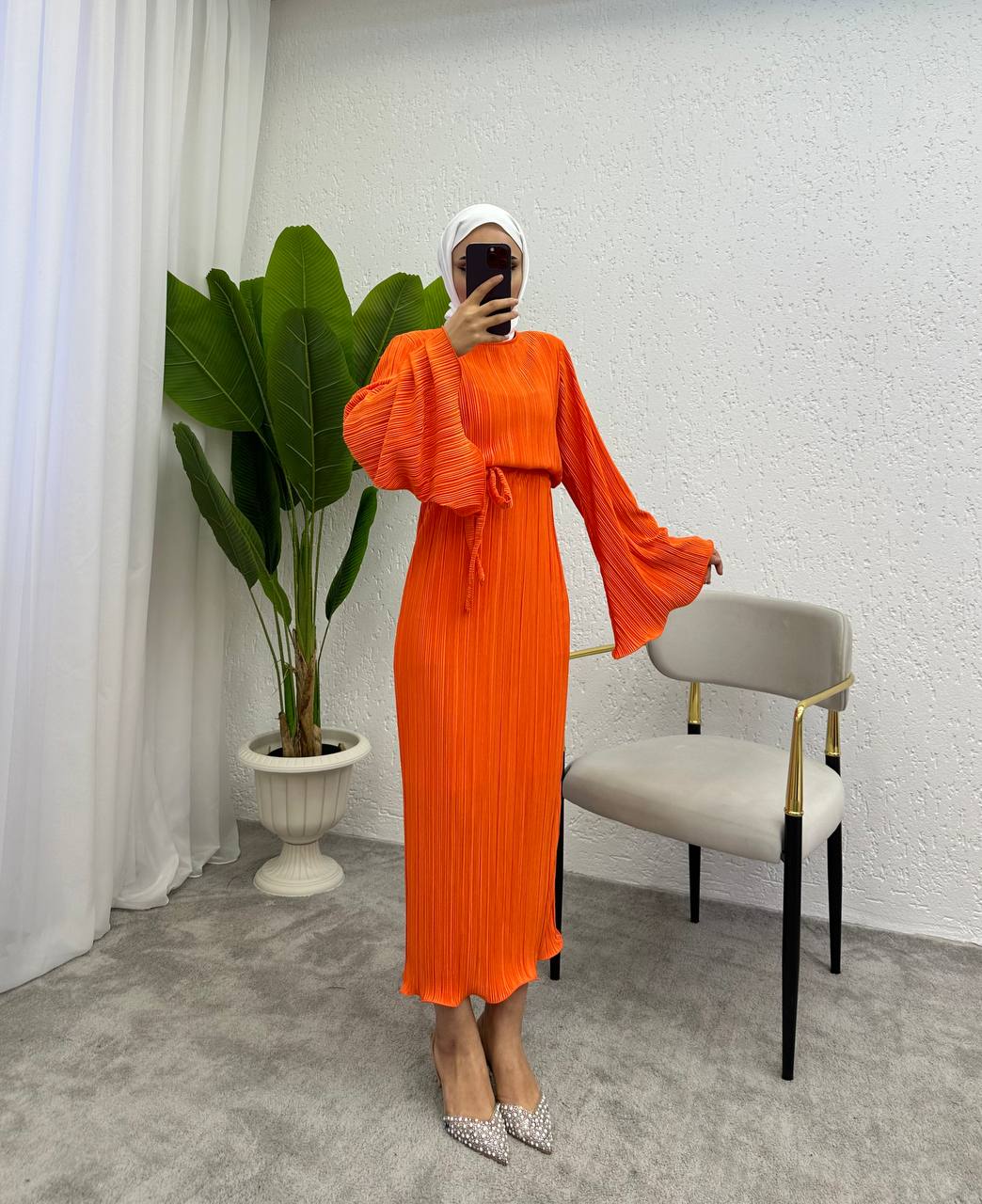 BISAN WIDE PLISSE  DRESS | SUNSET BLUSH