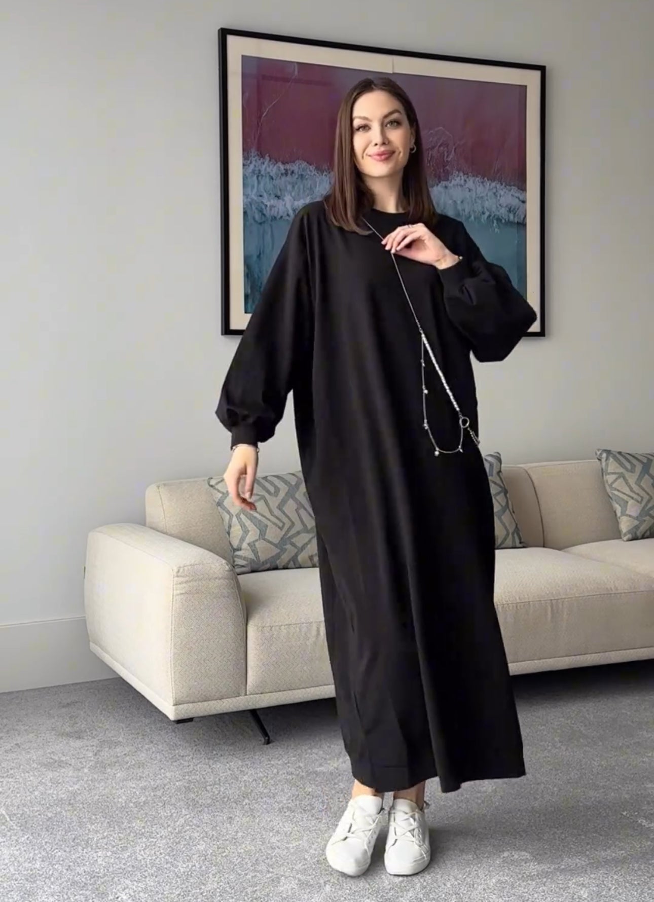 HAZAL OVERSIZED SWEAT DRESS | CASUAL ABAYA DRESS | BLACK