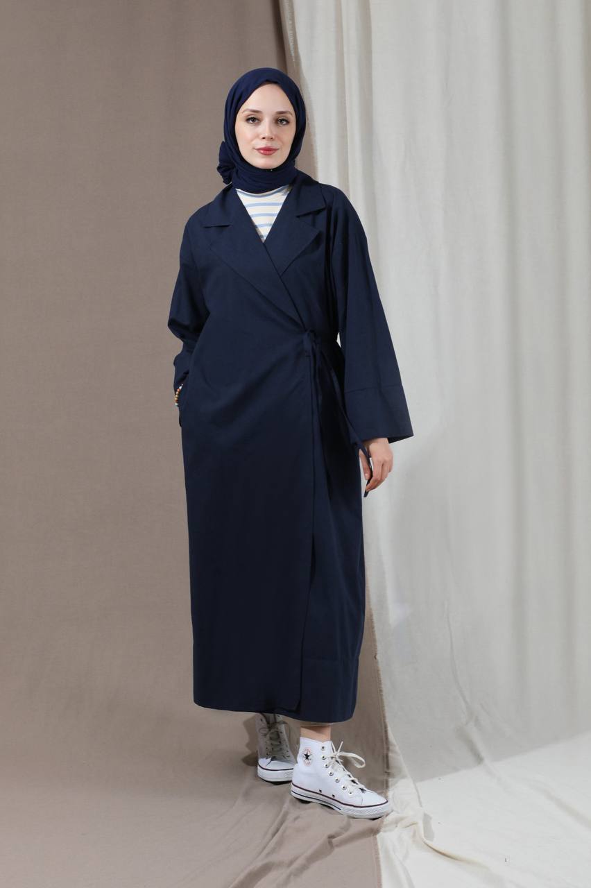 ZAHRA LINEN KIMONO BLAZER ABAYA | NAVY BLUE