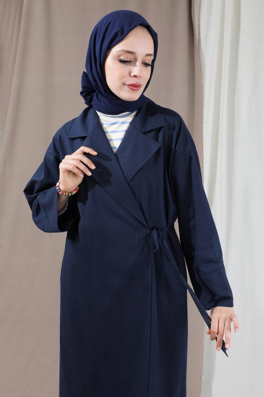 ZAHRA LINEN KIMONO BLAZER ABAYA | NAVY BLUE