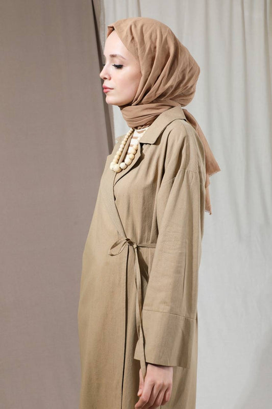 ZAHRA LINEN KIMONO BLAZER ABAYA  | CARAMEL