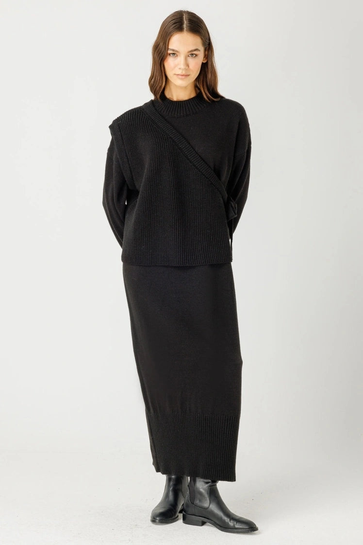 Handa Maxi Knit Dress With Vest | Deep Black