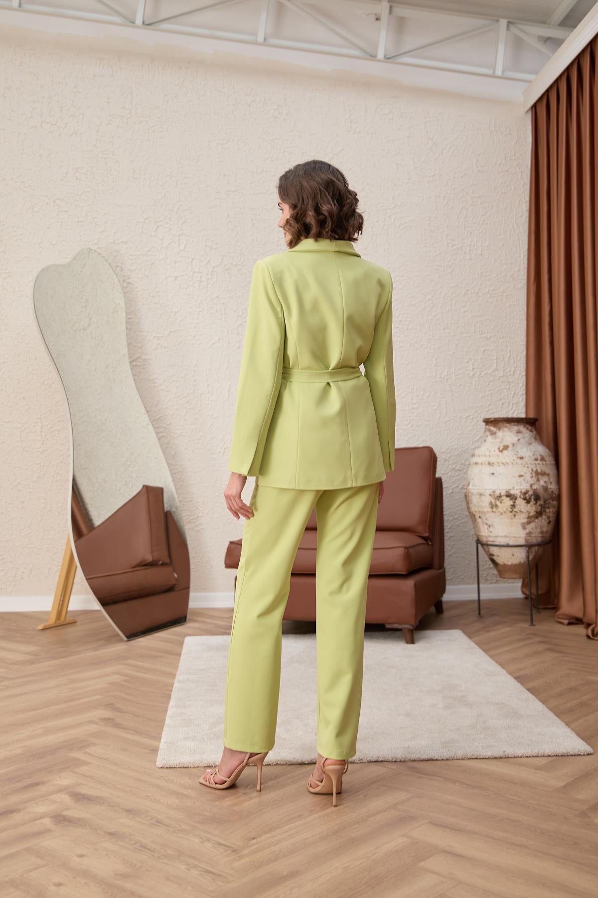 PASTEL BLAZER SUIT SET, TROUSERS CO-ORD | PISTACHIO CREAM