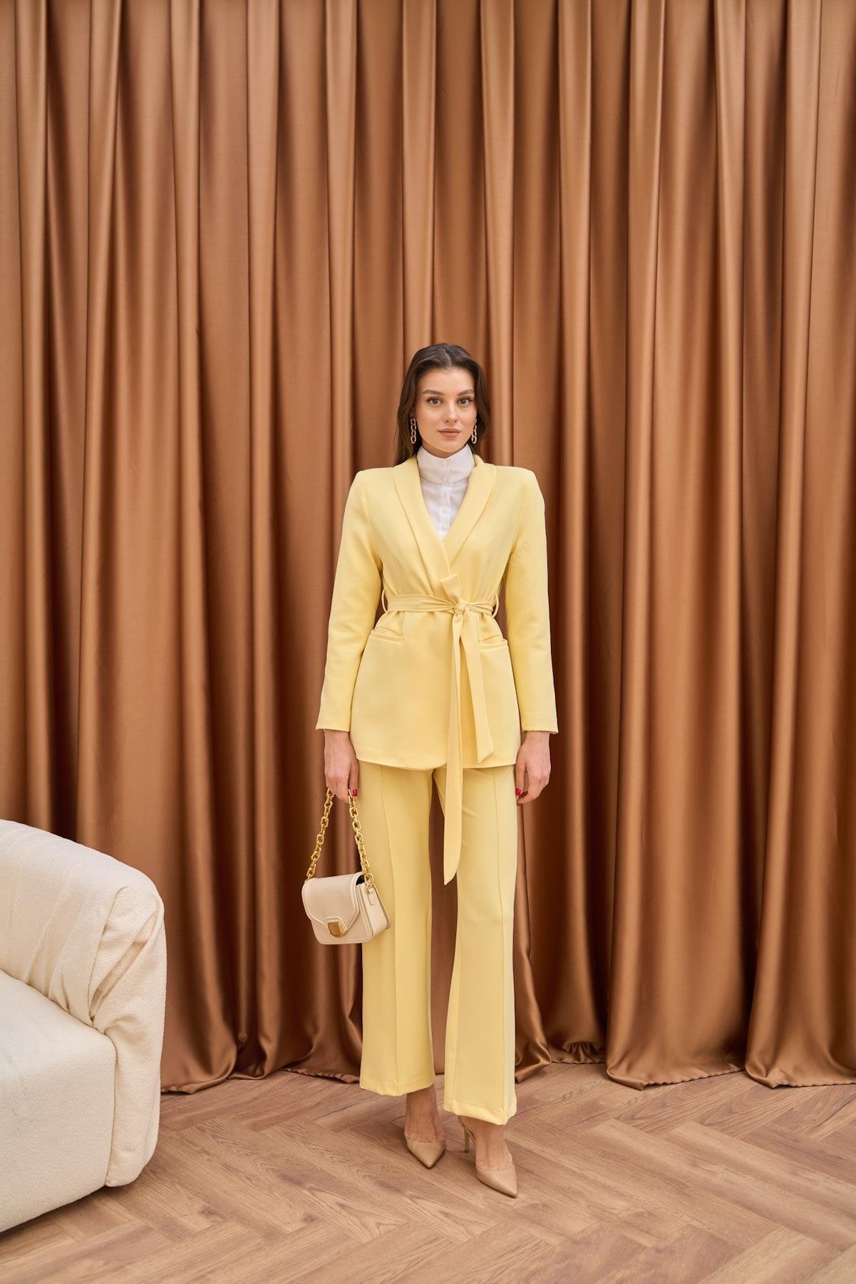 PASTEL BLAZER SUIT SET, TROUSERS CO-ORD | MELLOW YELLOW