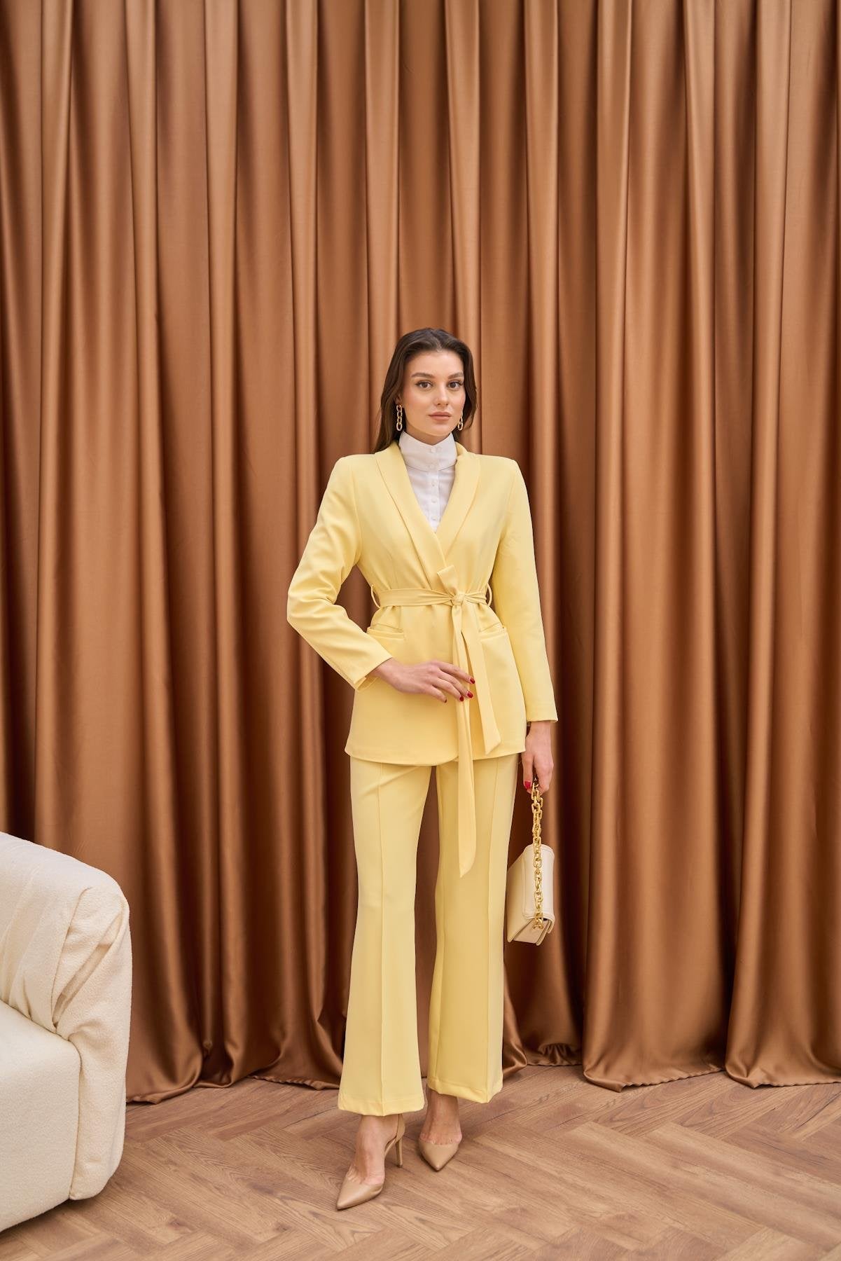 PASTEL BLAZER SUIT SET, TROUSERS CO-ORD | MELLOW YELLOW