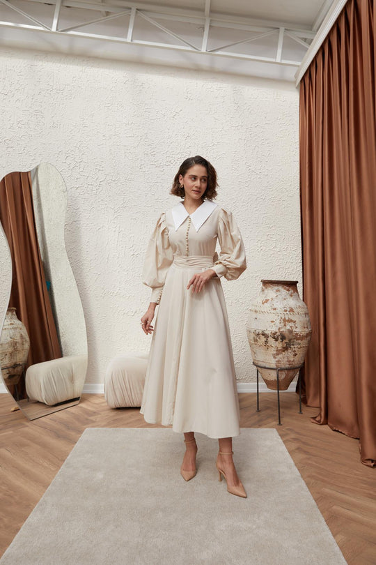 BELLE MODEST OCCASIONAL WAER DRESS | SAND STONE