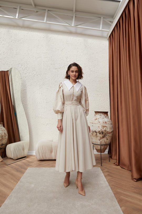 BELLE MODEST OCCASIONAL WAER DRESS | SAND STONE