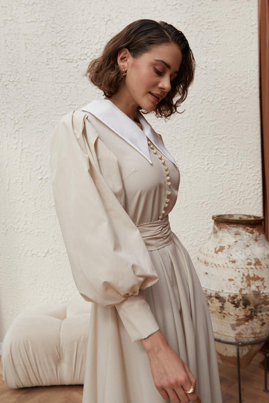 BELLE MODEST OCCASIONAL WAER DRESS | SAND STONE