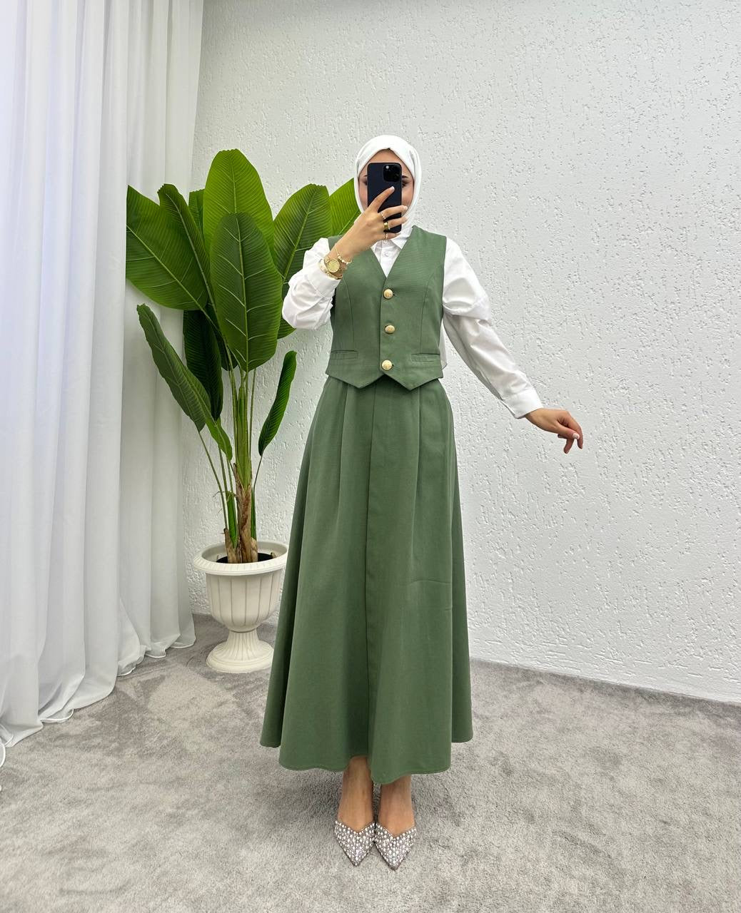 SAHRA WAISTCOAT SKIRT SUIT CO-ORD SET | DEEP SAGE