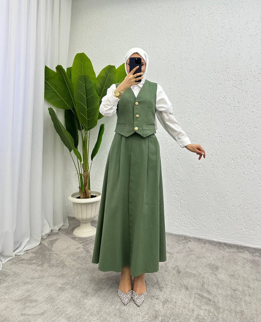 SAHRA WAISTCOAT SKIRT SUIT CO-ORD SET | DEEP SAGE