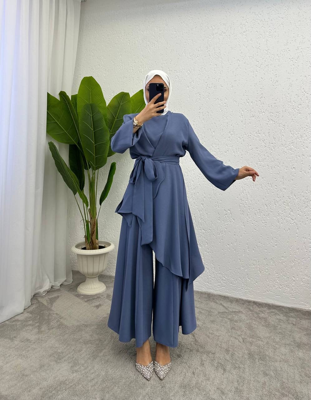 SAFAD PLEATED WIDE TROUSERS CO-ORD SET| MIST BLUE