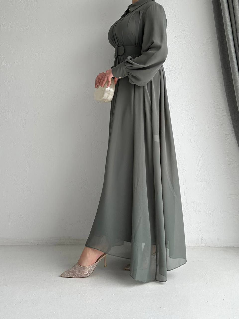 LINA CHIFFON ABAYA DRESS SET 2IN1| DEEP SAGE