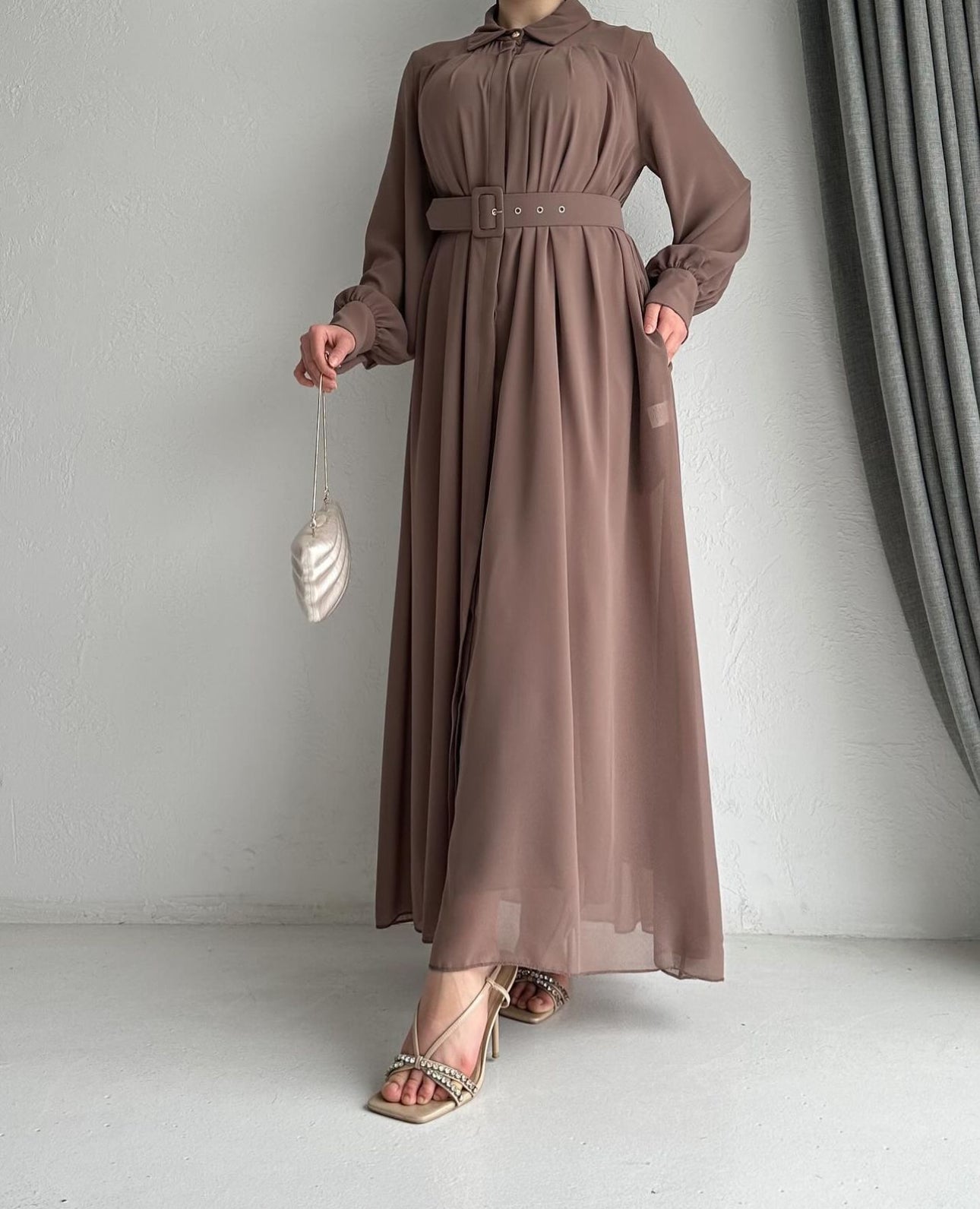 LINA CHIFFON ABAYA DRESS SET 2IN1 | DEEP MOCHA