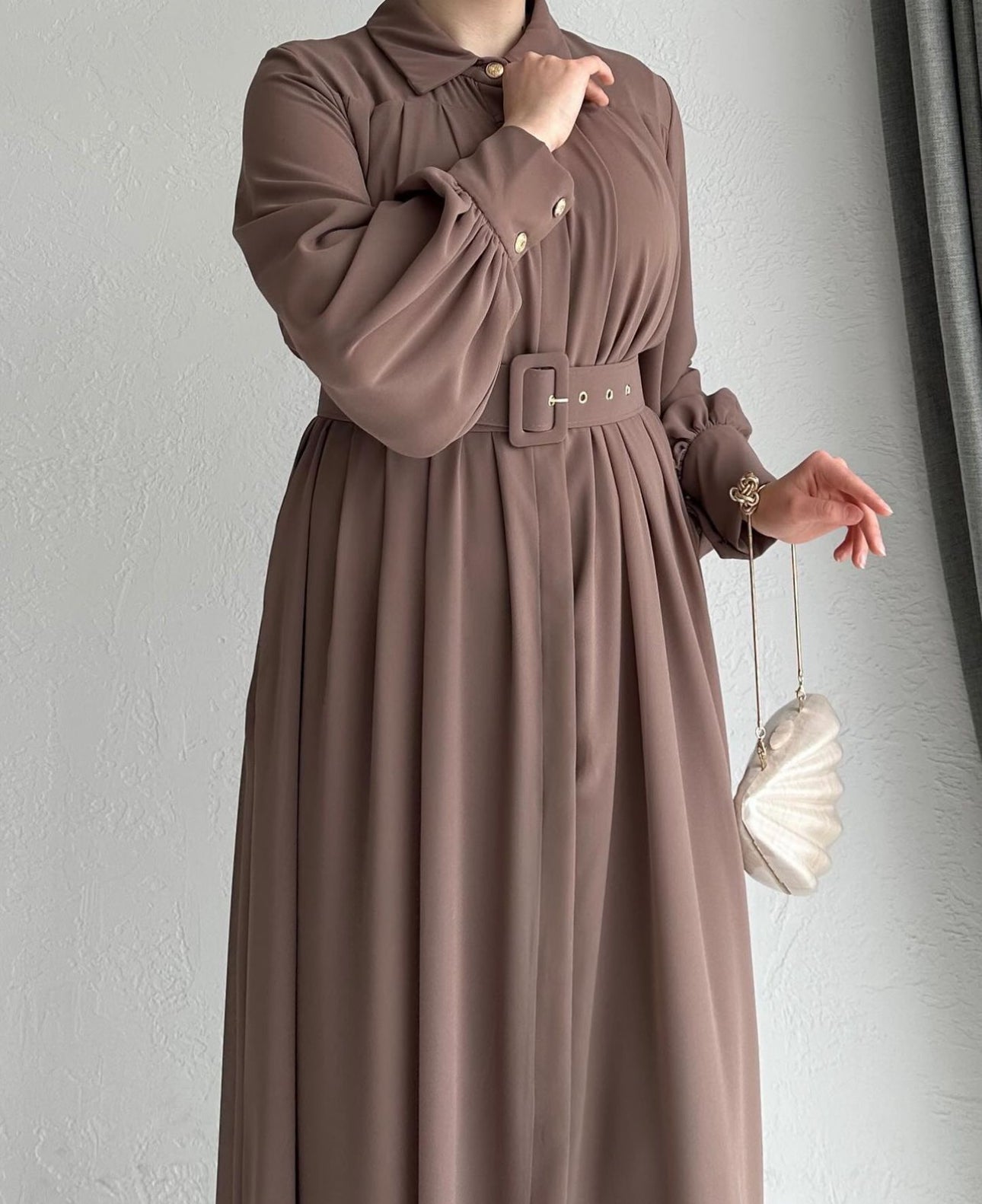 LINA CHIFFON ABAYA DRESS SET 2IN1 | DEEP MOCHA