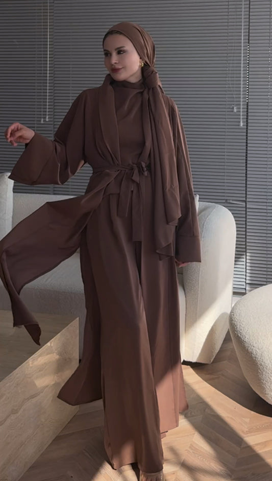 HAIFA KIMONO Style 5 PCS  ABAYA SET |COCOA BROWN