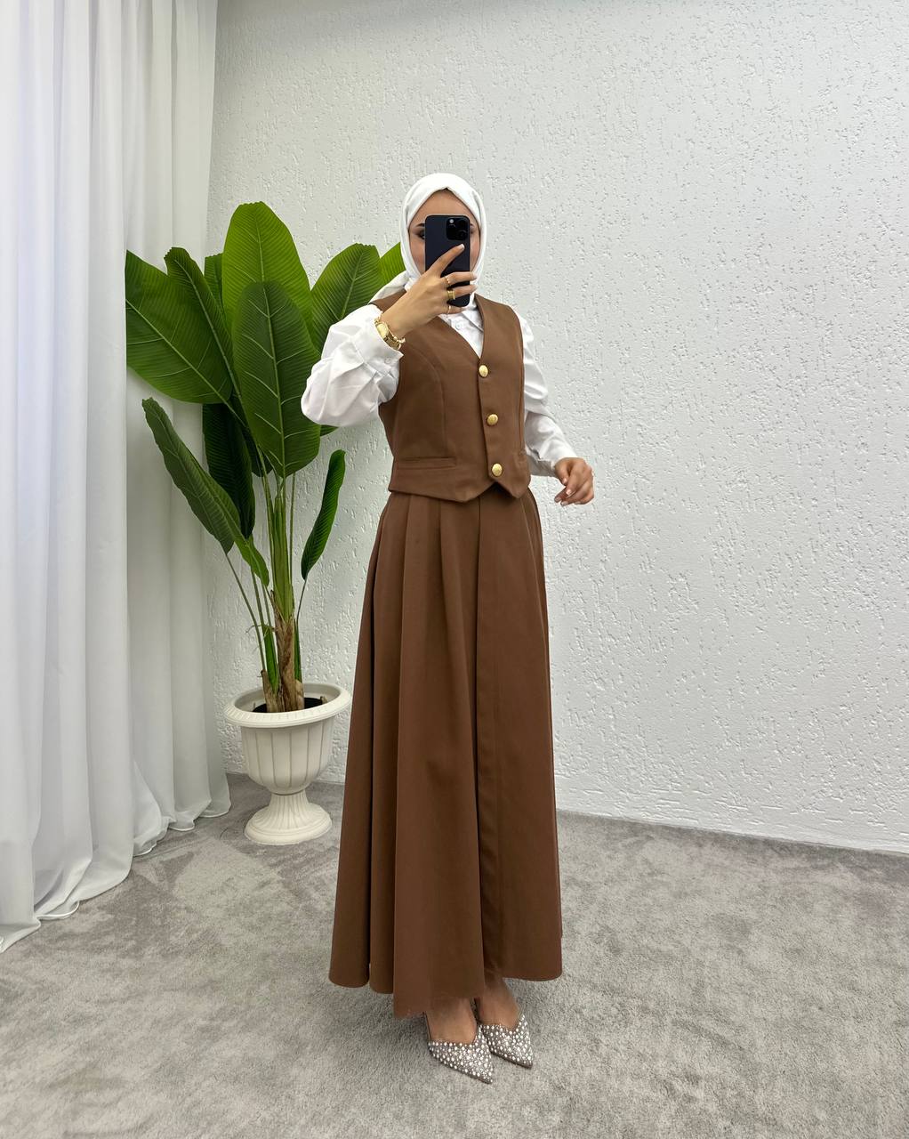 SAHRA WAISTCOAT SKIRT SUIT CO-ORD SET |OASIS BROWN