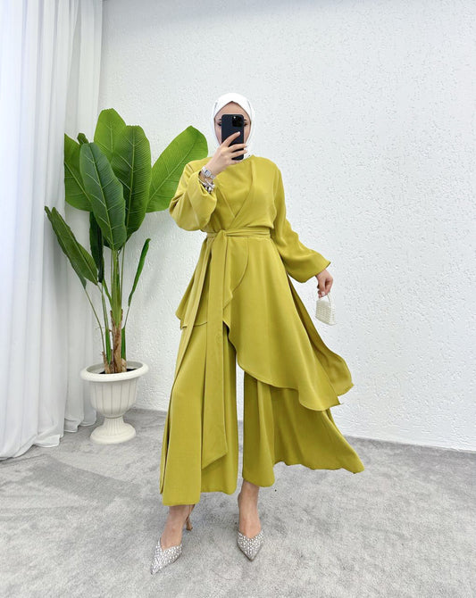 SAFAD PLEATED WIDE TROUSERS CO-ORD SET | SAFFRON GREEN