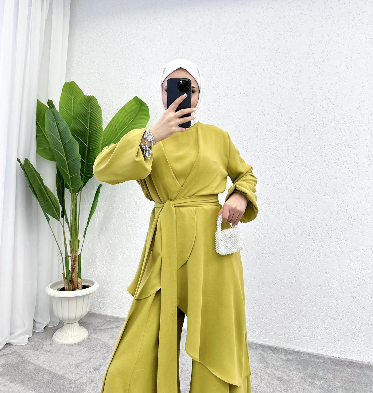 SAFAD PLEATED WIDE TROUSERS CO-ORD SET | SAFFRON GREEN