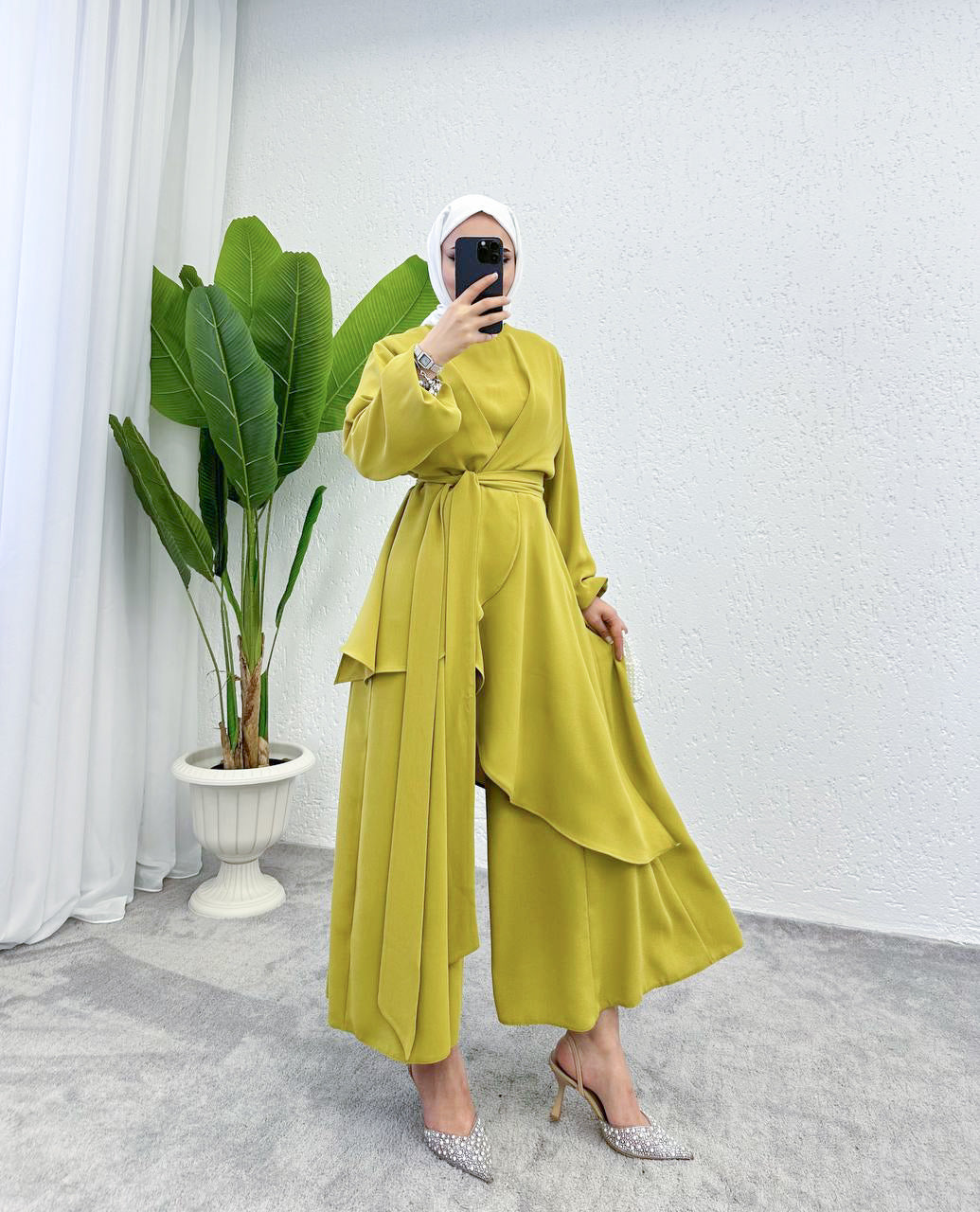 SAFAD PLEATED WIDE TROUSERS CO-ORD SET | SAFFRON GREEN